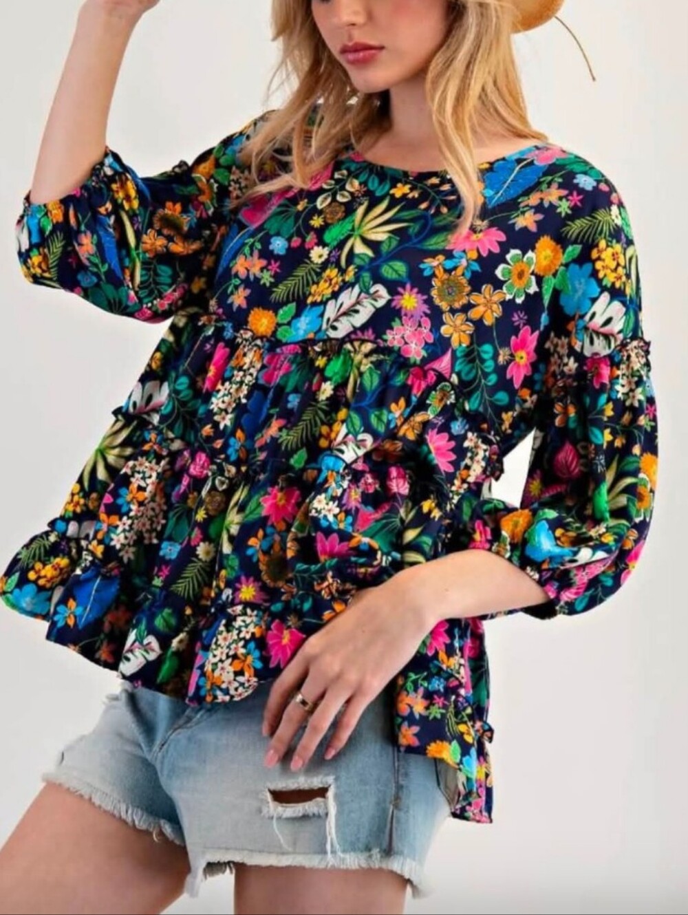easel Breezy Bloom Babydoll Top NWT Size M